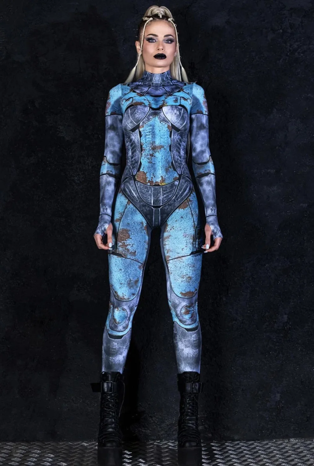 Retro-Roboter 3D-gedrucktes Muster Damen Sexy Jumpsuit Erwachsenen-Halloween-Cosplay-Kostüm Party-Catsuit Karneval-Bodysuit – Detail 6