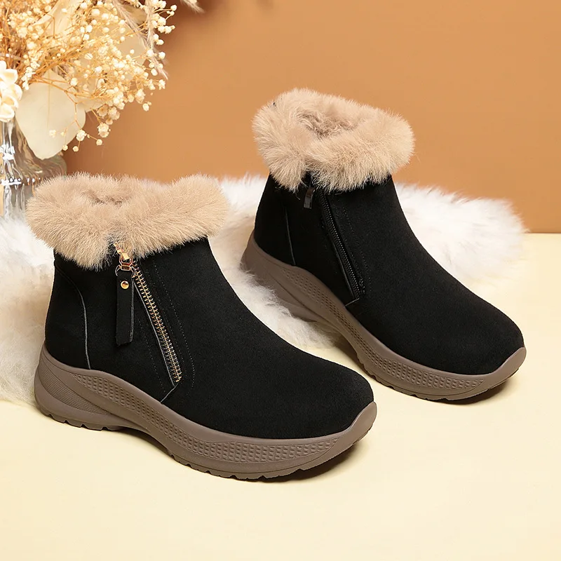 3.5 سنتيمتر مريحة سميكة أحذية منصة مسطحة الشتاء الفراء حذاء من الجلد 2025 كل مباراة الجلد المدبوغ سميكة أفخم الثلوج الأحذية عادية للأم #3
