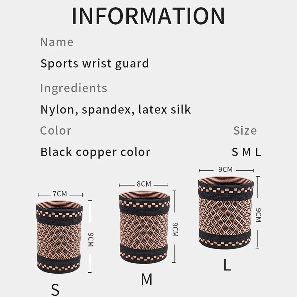 1Pair Copper Wrist Guard Professional Sports Fitness Wrist Brace Support Wrist Protector Elastic Knitted Compression Wristband