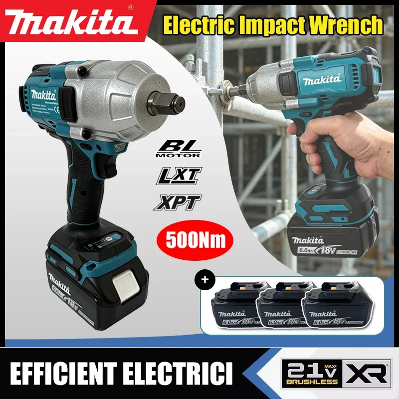 Makita Brushless Cordless Impact Wrench 500Nm High Torque Square Drive Electric Impact Gun For Car Tire Repair Construction — купить у AliExpress WW