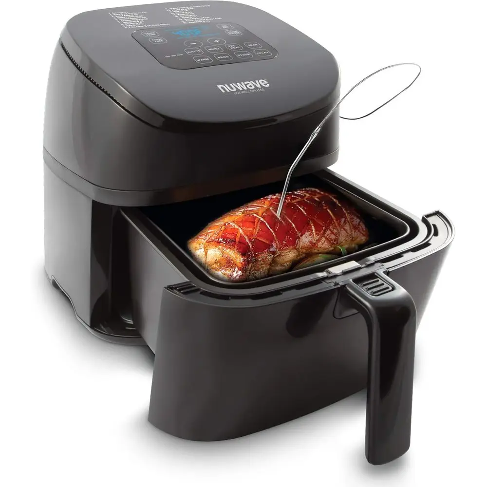 

Цифровая аэрофритюрница на 4,5 литра со встроенным датчиком температуры, металлической корзиной, более 100 предустановленных программ, регулировкой мощности, функциями SEAR, PREHEAT, DELAY, WARM