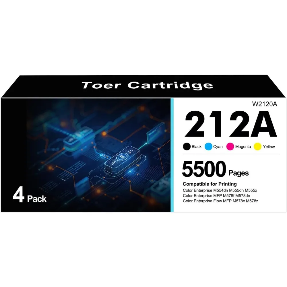 

212A 212X Toner Cartridges Set Compatible Replacement for W2120A W2121A W2122A W2123A 4-Pack Work with Color Enterprise