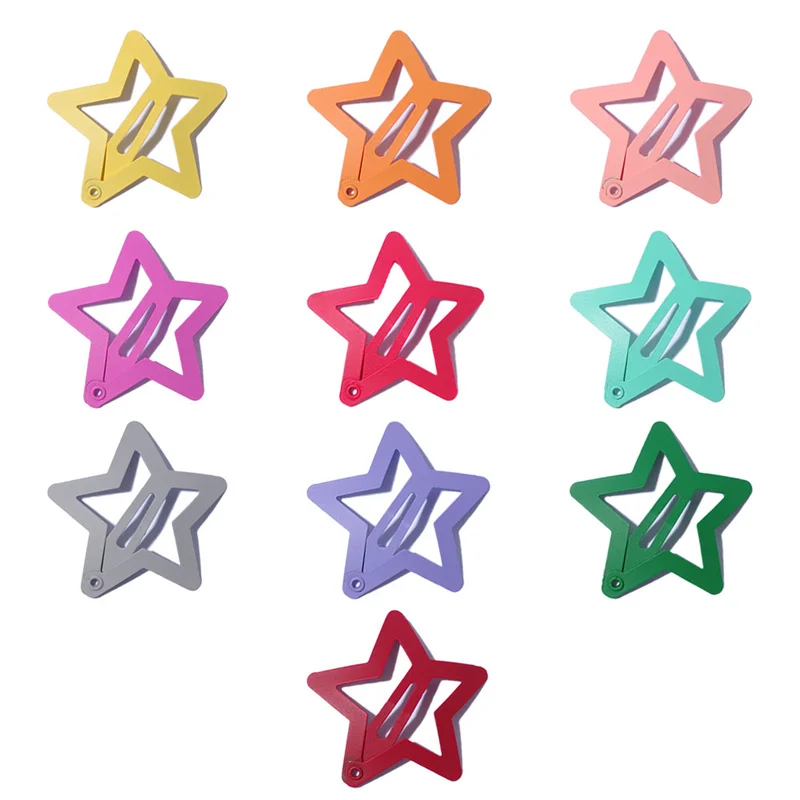 50Pcs Girls Headdress Alloy Candy Color Hair Clip Metal Five-Pointed Star Cute Heart Hairpin Bobby Pin Children Hair Accessories