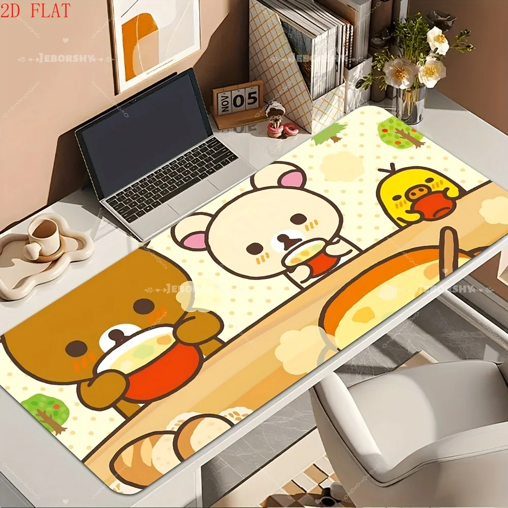 

Adorable Light Brown Bear Desk Mat, Food Themed Non-Slip Keyboard Pad, Great Gift for Gamers & Lovers