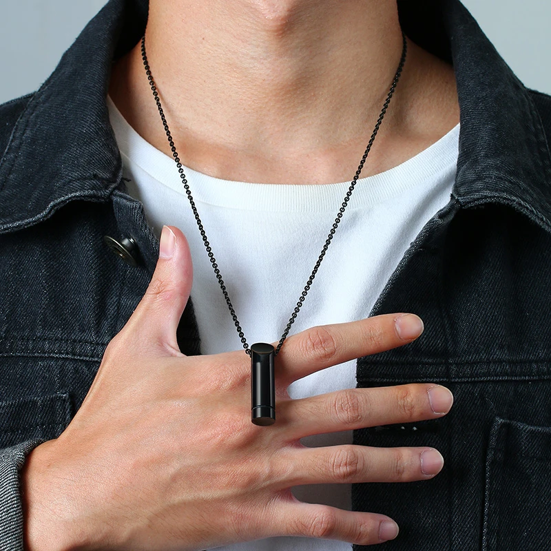 Vnox Minimalist Tube Urn Necklace for Men Women Stainless Steel Ashes Perfume Diffuser Vial Pendant Cremation Keepsake Jewelry