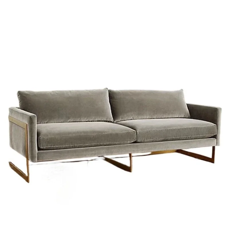 

Nordic modern stainless steel fabric soft bag double sofa, furniture sales department hotel lobby metal sofa