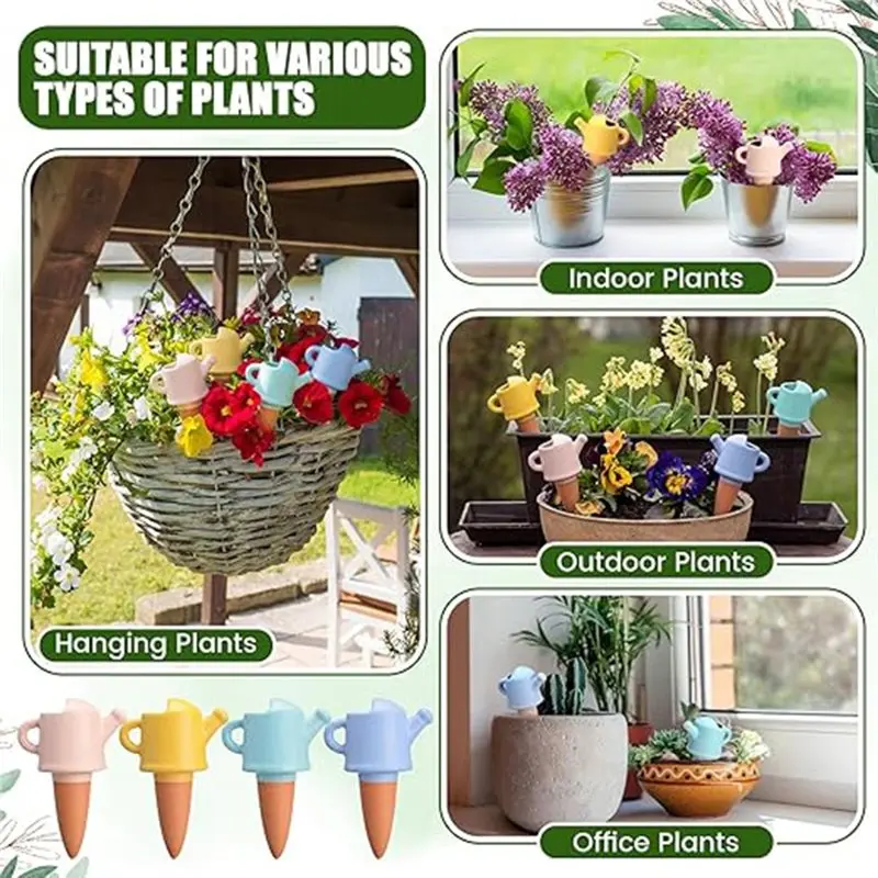 ABUL-Vacation Self-Watering Spikes 8 Pack Terracotta Watering Spikes, Watering Can Shape Planter Devices Automatic Waterer