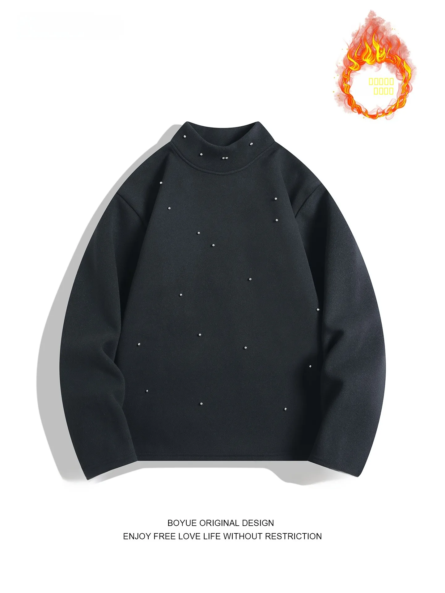 

Boyue f High Collar Fce Lined Color Men's Thermal Sweatirt Versatile Warm Casual Long Sve Crew Ne Sweatirt
