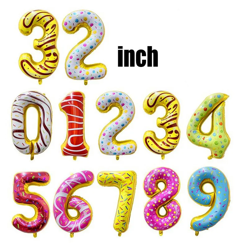 32 Inch Doughnut Number Balloons Digit Helium Balloon Birthday Party Wedding Anniversary Decorations Figure Ballon