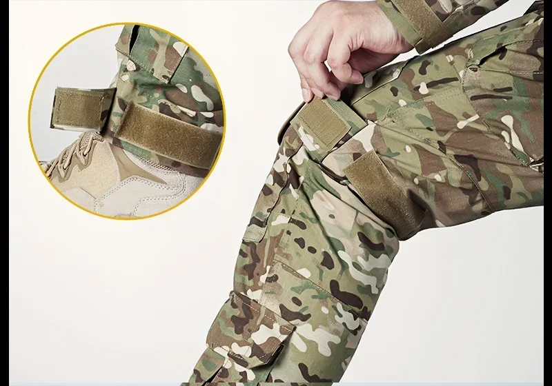Männer Kampfhose mit Knieschützern Taktische Cargohose Sport Camo Multicam Training Trekking Jagdkleidung Verschleißfest – Detail 11