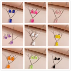 Aihua Cute Candy Color Gummy Bear Earrings Necklaces Set for Women Kids Gifts Birthday Party Jewelry Set