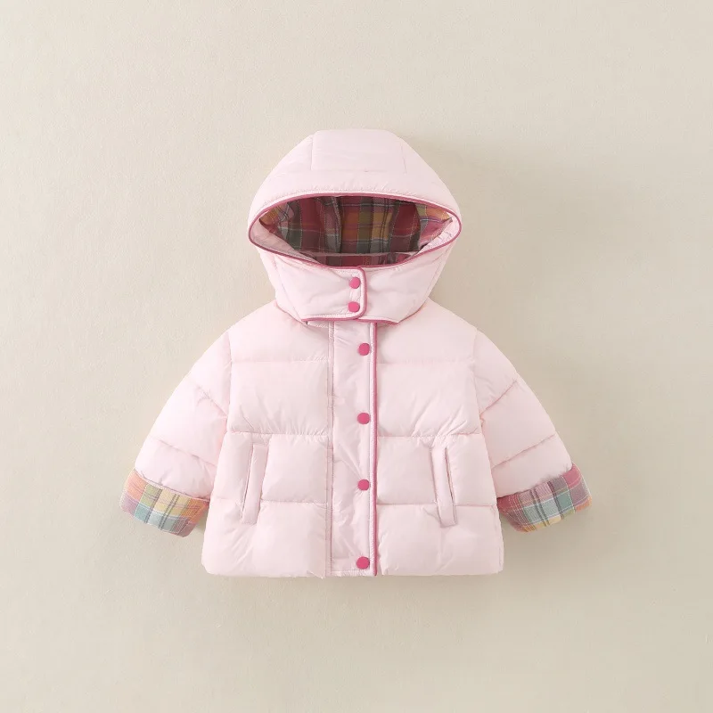 2026 Winter Hot selling Macaron Color Splicing Checkered Hoodie with Cute and Thickened Design Jacket