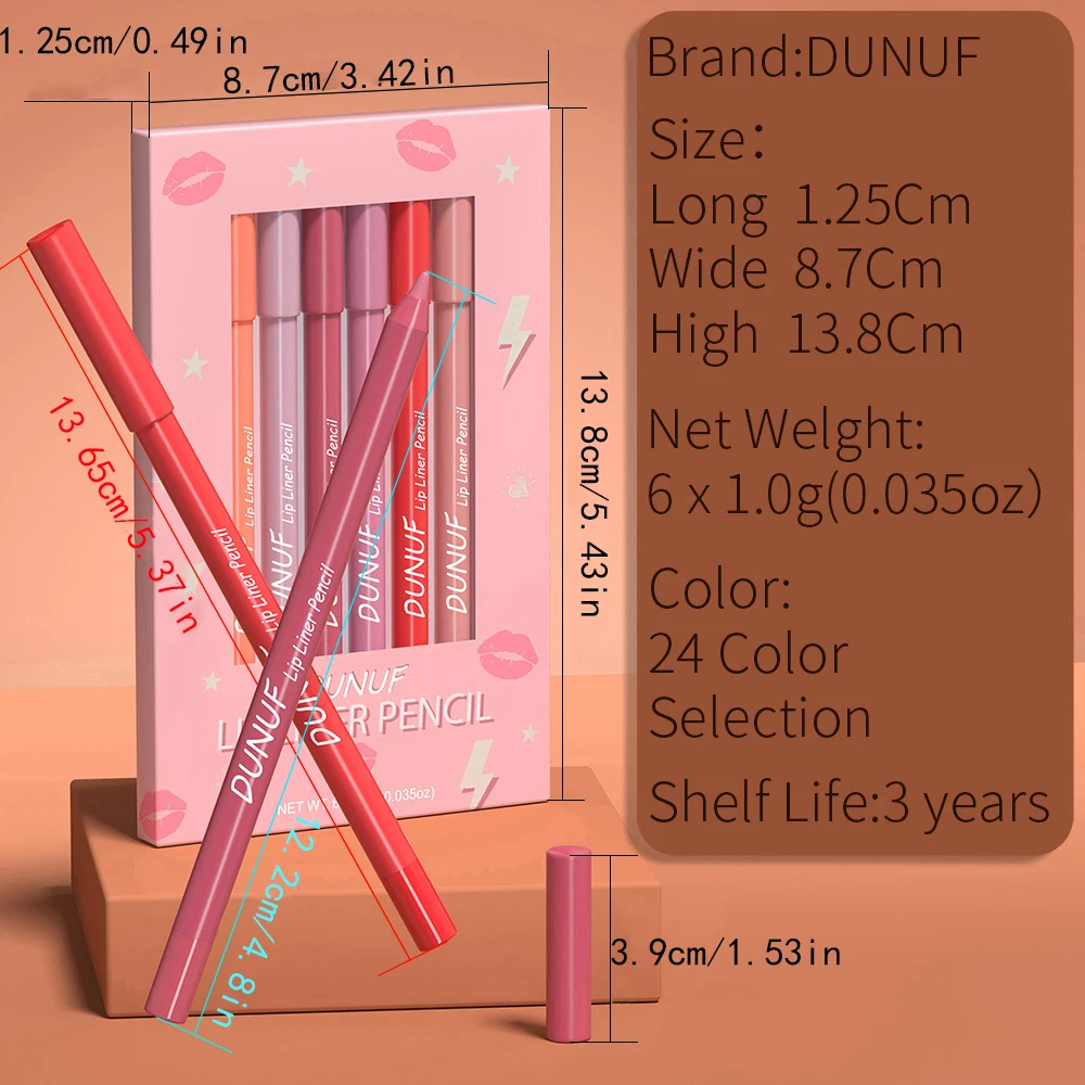 Juego de delineadores de labios de larga duración, 6 piezas, pigmentados intensos, a prueba de manchas, textura cremosa de terciopelo de lujo, Cupids Choice Va