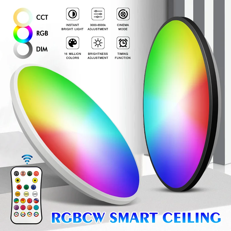 

Smart LED Ceiling Light Round RGB Dimmable Home Bedroom Living Room Decor Lighting Remote Control Panel Indoor Lamp