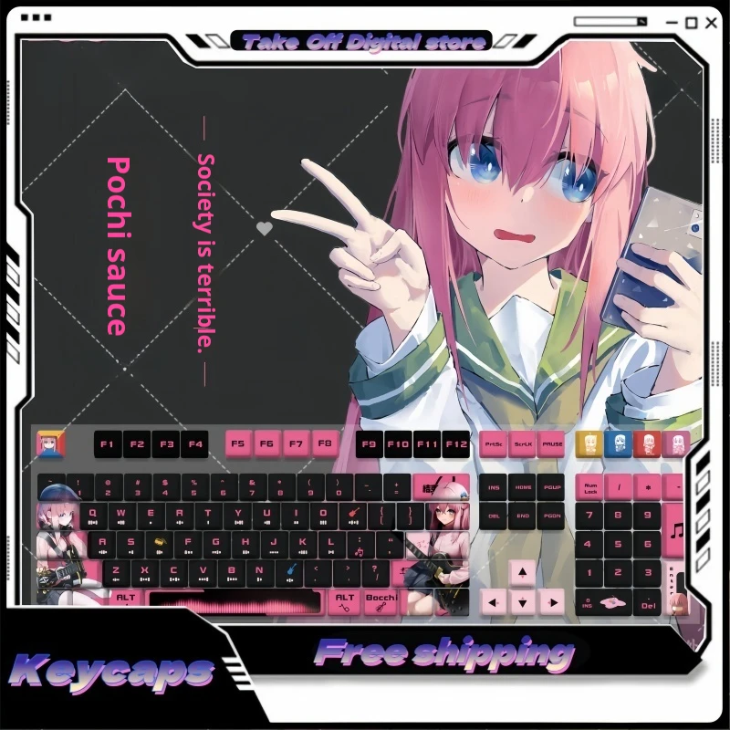 Creative Anime Theme Mechanical Keyboard Keycaps 104keys Pbt Material Pochi Sauce Pattern Tablet Laptop Computer Keyboard Keycap