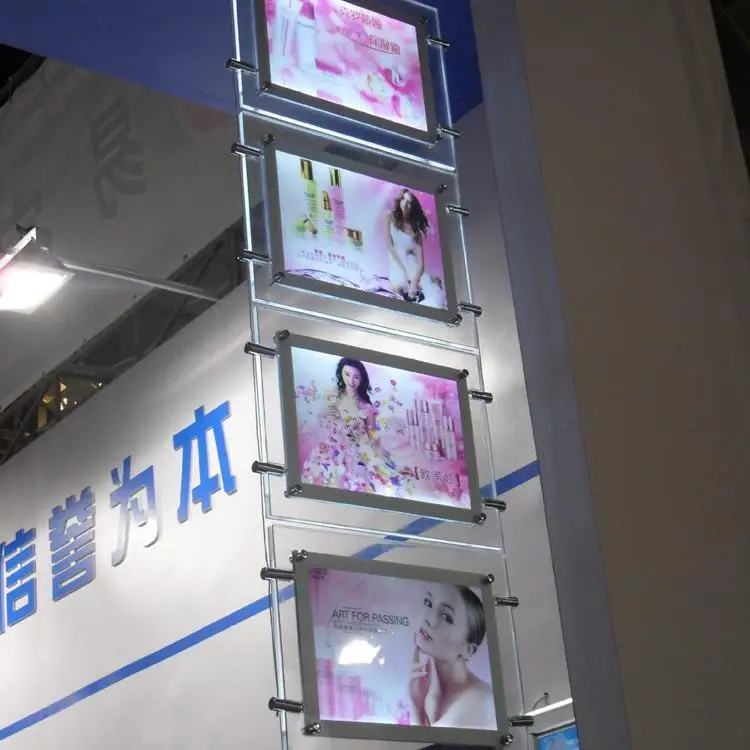 

(4-рамочная колонна) Индивидуальный односторонний горизонтальный светодиодный дисплей для витрин, система светодиодных дисплеев Crystal LED, размер рамки 30x60 см