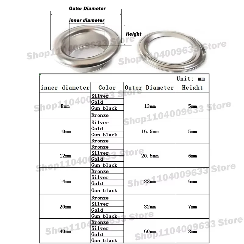 1/20/30Pcs Metal Eyelets Grommets Air Hole Rivet 8mm 10mm 12mm 14mm 20mm 40mm for Leather Bag Shoes Belt Cap Clothes Accessories