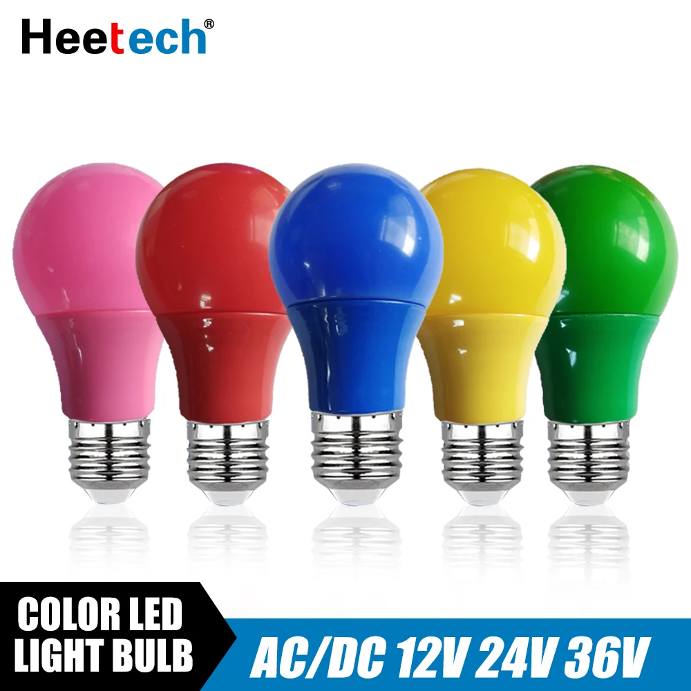 

E27 LED Light Bulb 12V 24V 36V DC AC Led Lamp 3W 5W 7W 9W 12W Lampada Red Blue Green Yellow Pink Purple Bombilla For Camping