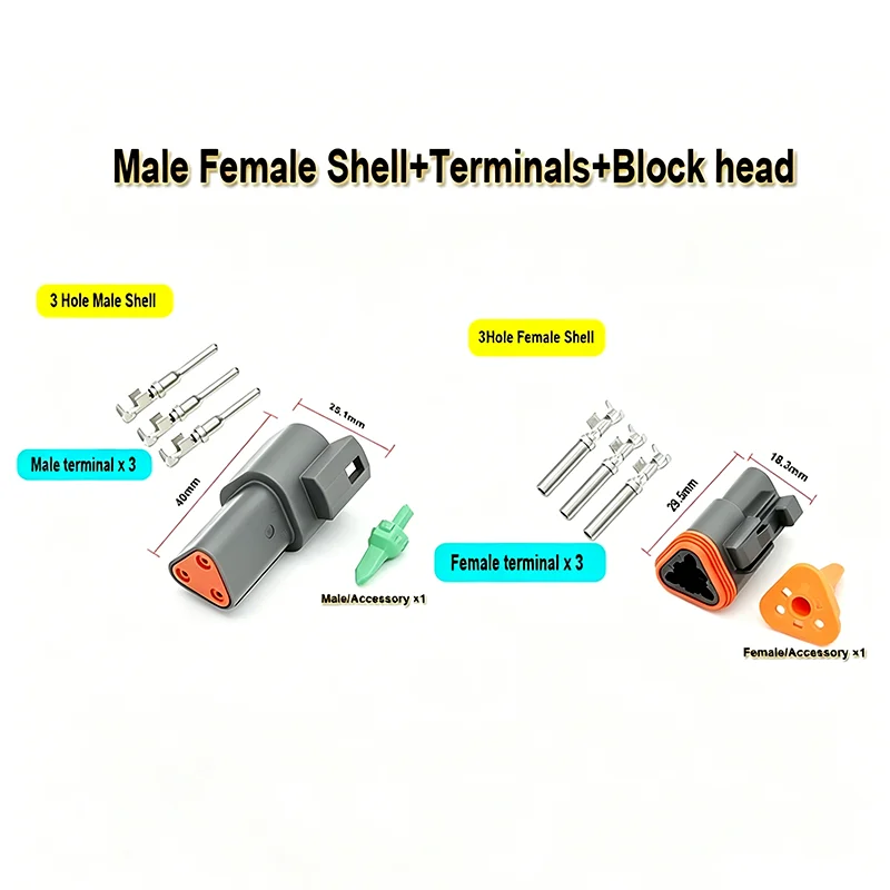 

1Set DT Waterproof Automotive Connector Kit DT06-2S/DT04-2P 3P 4P 6P 8P 12P Male Female Seals for 22-16AWG Auto Marine Wiring