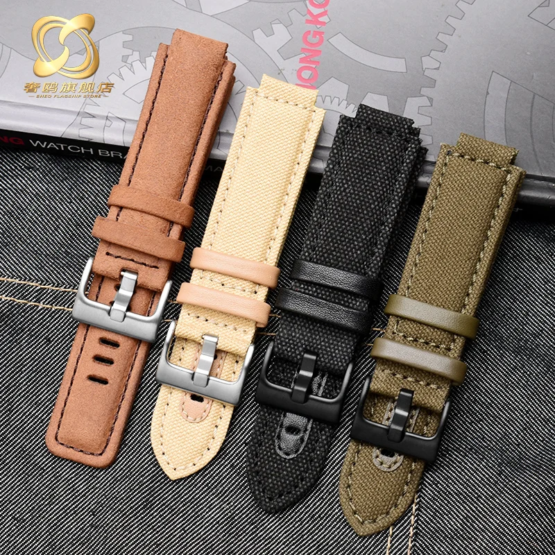 For TIMEX Frosted Leather Nylon Watch Strap T2N739 T2N720 T2N721 TW2T76300 Waterproof Outdoor Watch Strap Watchband 24x16mm