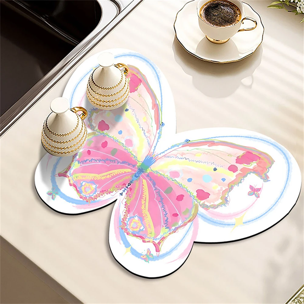 Fresh Alien Butterfly Table Mat Kitchen Supplies Water Sink Quick Drying Mat Diatom Mud Coffee Machine Stain Resistant Drain Mat