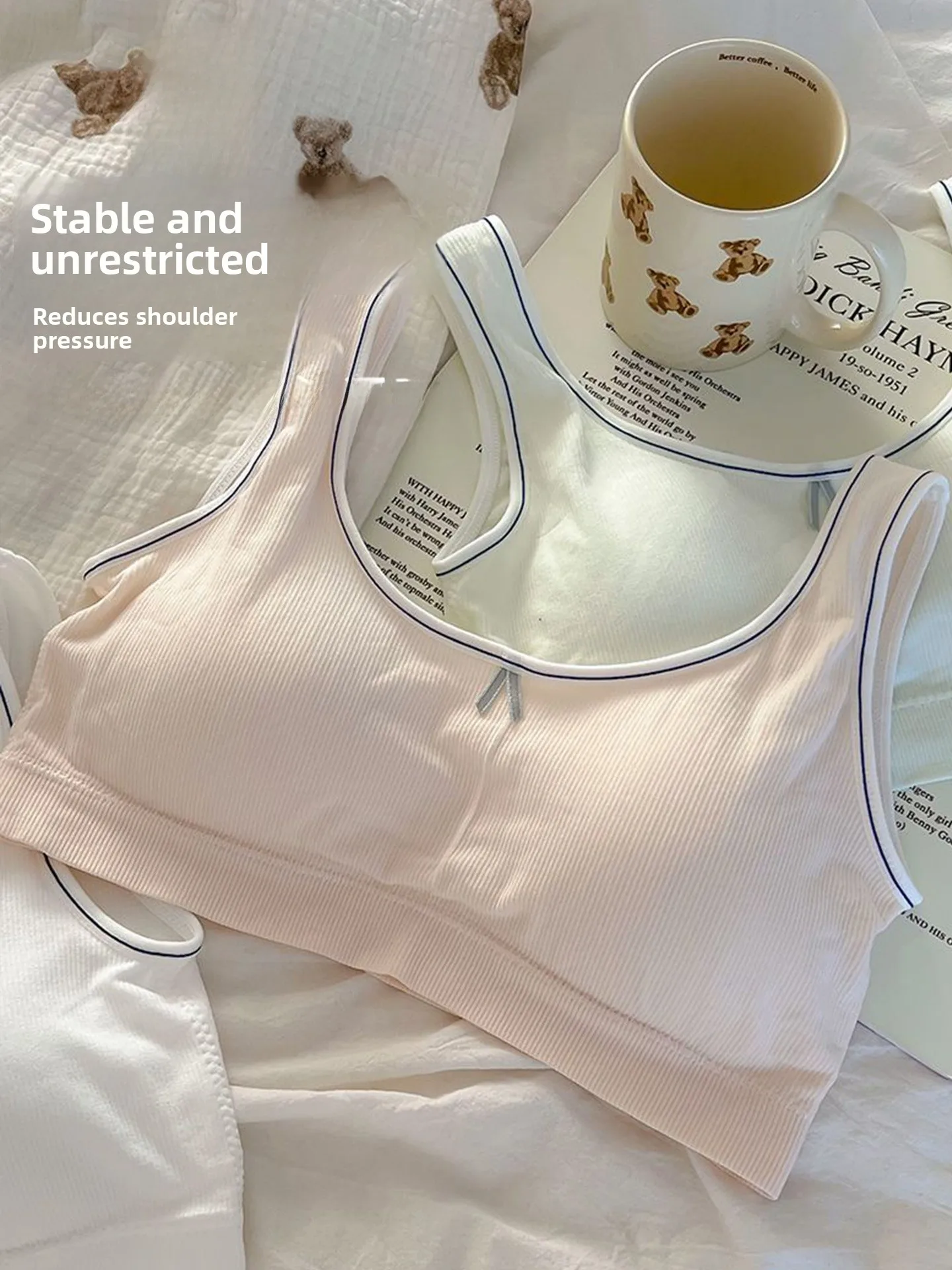 Pure Cotton Sports Bra for Teenage Girls No Steel Ring Thin Development Period Summer Bra Underwear Fixed Strap Vest Style