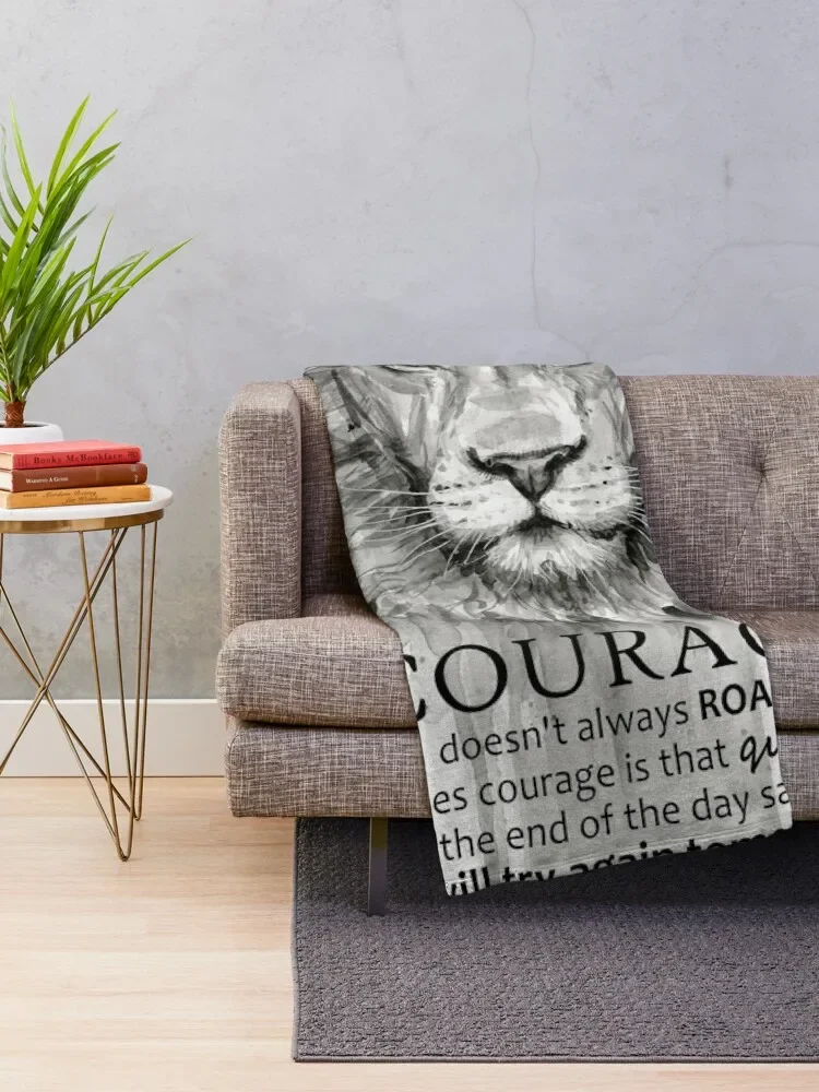 Courage Quote Lion Motivational Watercolor Throw Blanket Sofa Throw For Baby Loose Decorative Throw Blankets