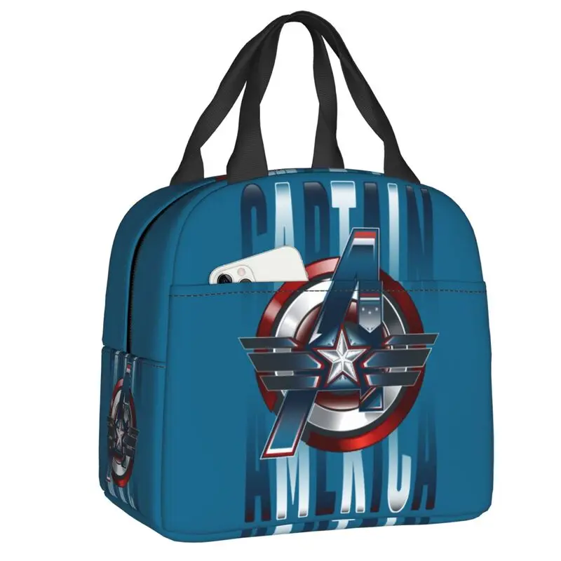 Captain America Insulated Lunch Box for Women Portable Thermal Cooler Lunch Bag School Picnic Food Container Tote Bags