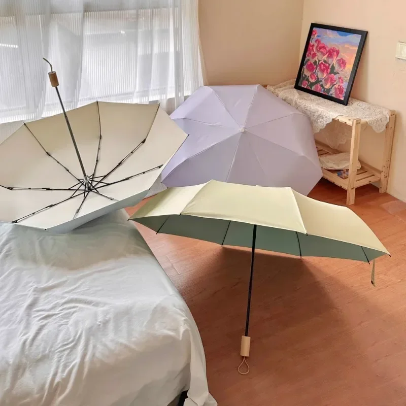 High-Grade Appearance Color Plastic Umbrella Automatic Dual-Use Sun Umbrella Sun Protection Uv Protection Folding Sun