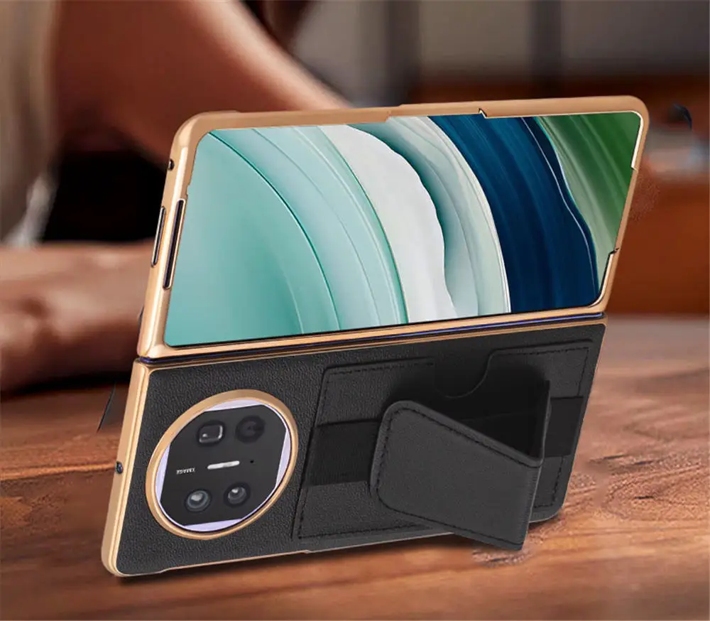 Custodia sottile in vera pelle di vacchetta per Huawei Mate X5 X3 custodia per cinturino in pellicola di vetro