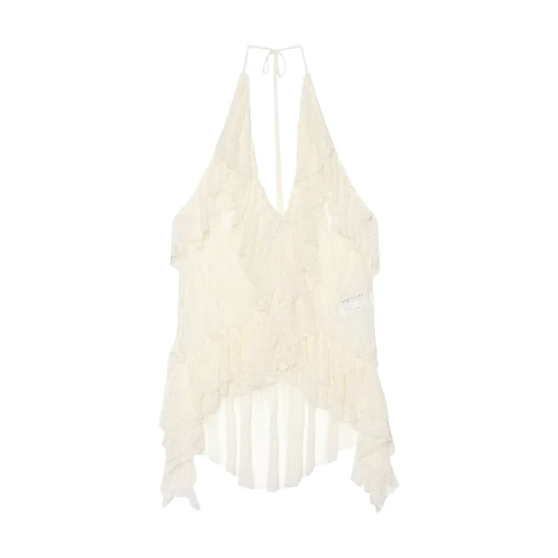 

Dave&Di Women's 2026 Summer New Product Asymmetric Lace Stacked Hanging Neck V-neck Strap Top