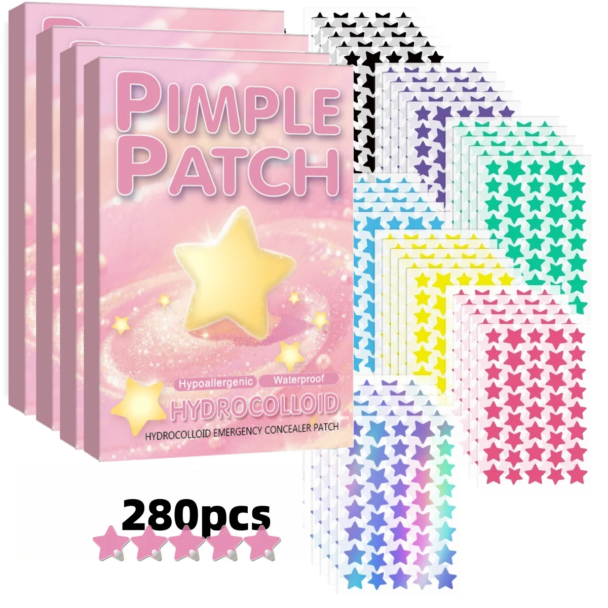 Large Capacity 280pcs | Star-Shaped High-Value Acne Patch | Authentic Size | Invisible Blemish Concealer.