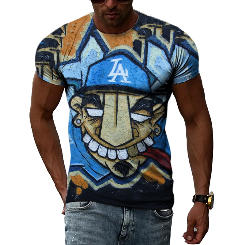 Summer Street Art Personality Graffiti 3D Harajuku Printing Creative Hip-Hop Men Women Eye-Catching Short-Sleeved O-Neck T-shirt