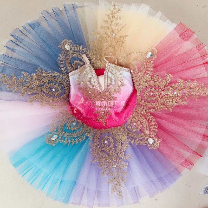 Costume da balletto arcobaleno costumi per bambini vestito Tutu da Pancake femminile Pettiskirt ragazze Tutu da balletto professionale per bambini adulti