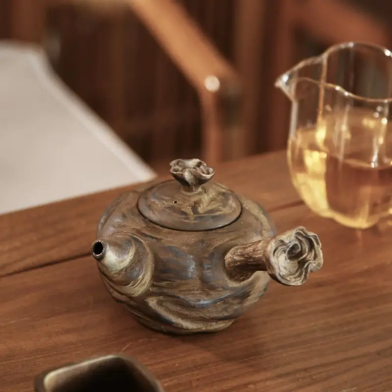 Wood-Fired Fengyun Retro Chinese Style Single Pot For Home Office Ceramic Tea Brewing Anti-Scald Side Handle Teapot