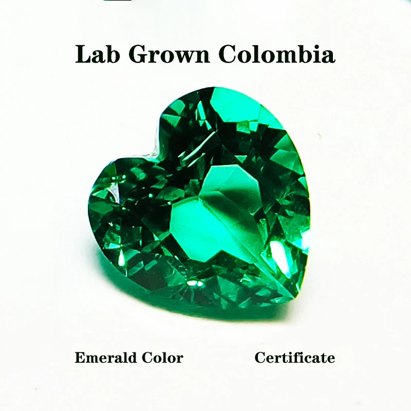 

Lab Grown Colombia Emerald Green Color Heart Shape Charms Gemstone DIY Ring Necklace Earrings Main Materials Certificate