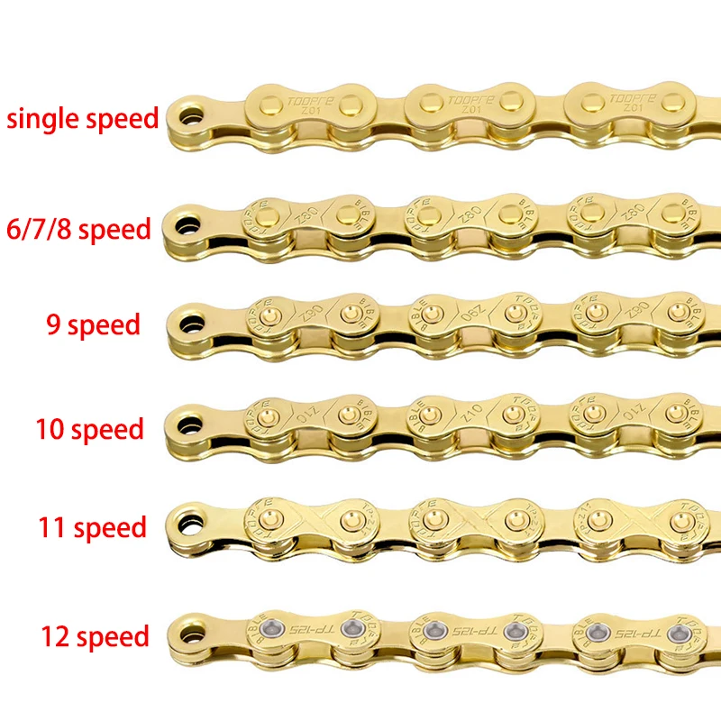 Łańcuch rowerowy pojedynczy 1/6/7/8/9/10/11/12 prędkości srebrny złoty Ultralekki łańcuch do roweru szosowego i górskiego 18/21/24/27/30 zmienny