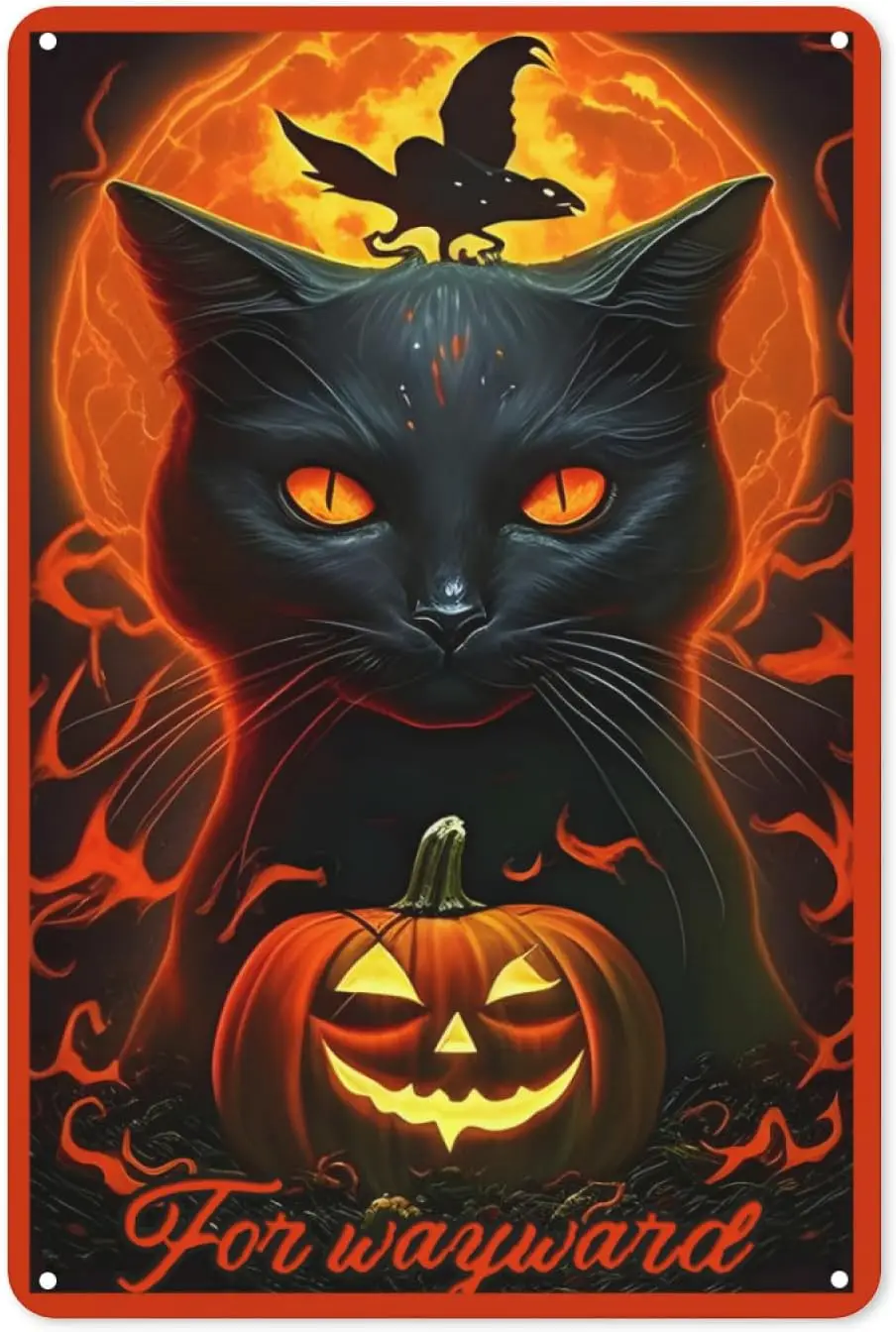 Funny Metal Tin Sign Funny Halloween Sign Uitable For Wall Art Decoration 8x12 Inch For Wayward Cats