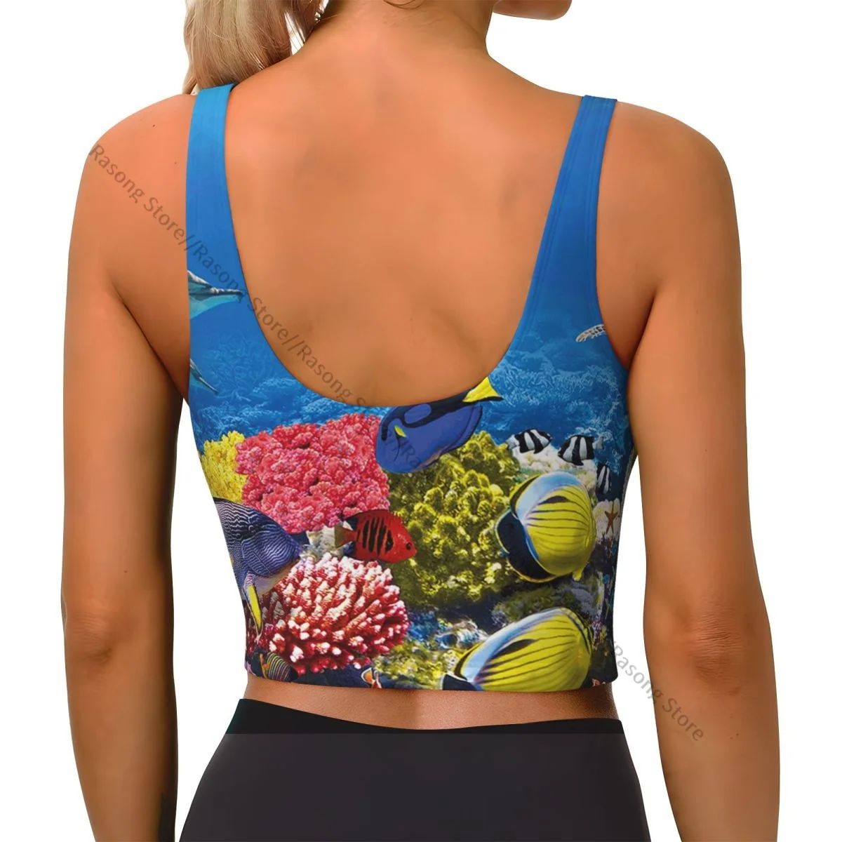 요가 조끼 여성용 체육관 스포츠 크롭 탑 수중 산호초 스트리트웨어 운동 통기성 탱크탑 여성용