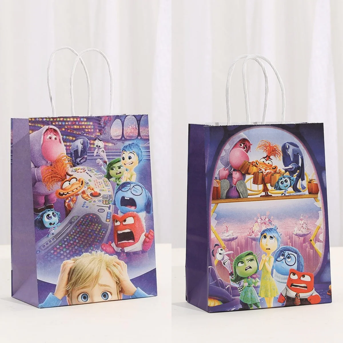 12/24/48pcs Disney Inside Out Birthday Theme Portable Paper Bag Cute Color Square Bottom Gift Packaging Bag Gift Storage Bag