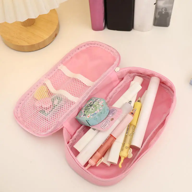 Simple Large Capacity Pencil Case Solid Color Zipper Storage Stationery Bag Transparent Office Pencil Bag NEW