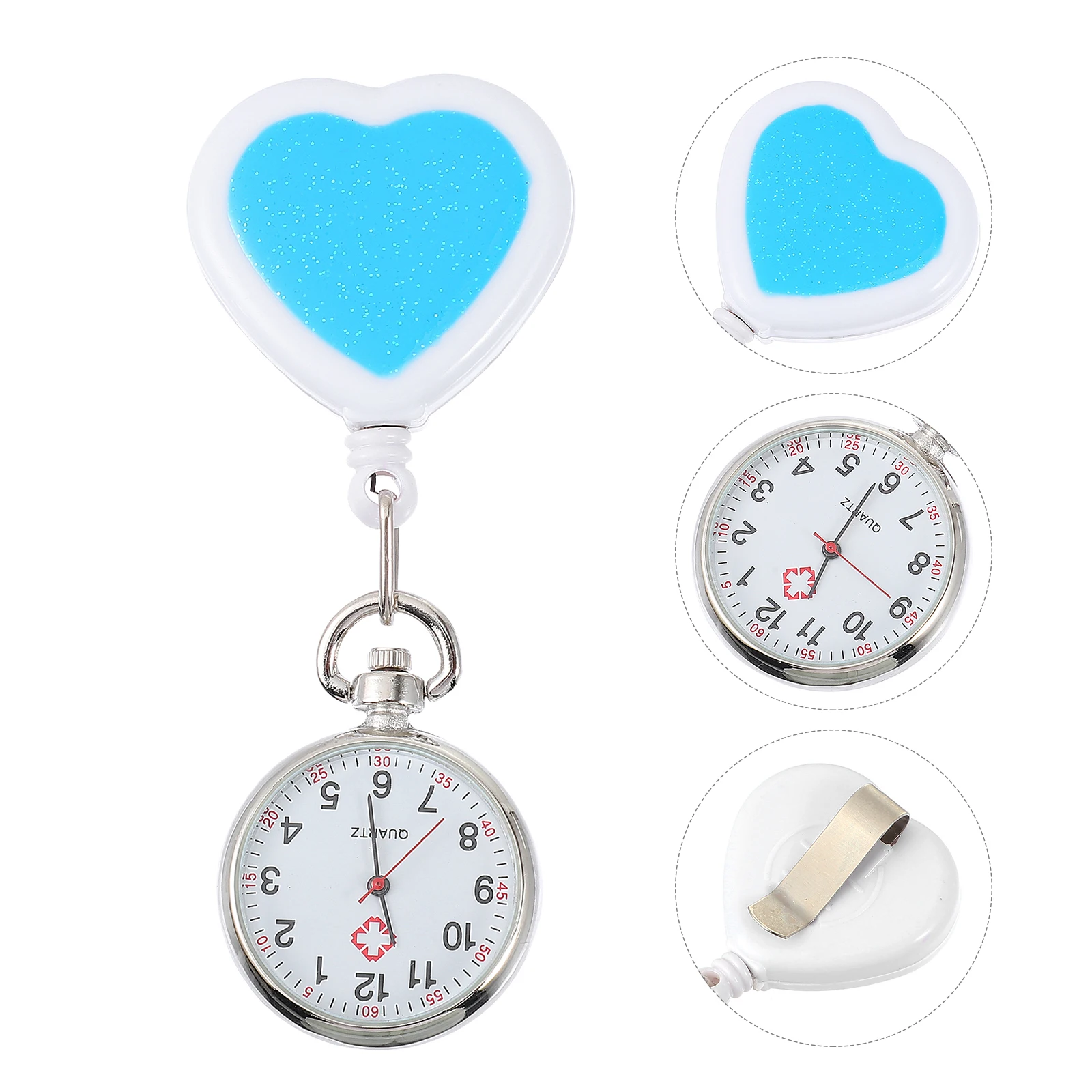 

Retractable Pocket Peach Heart Quartz Retractable Pocket Watch Clock Doctor Nurse Student Accessory Waterproof Timepiece Gift