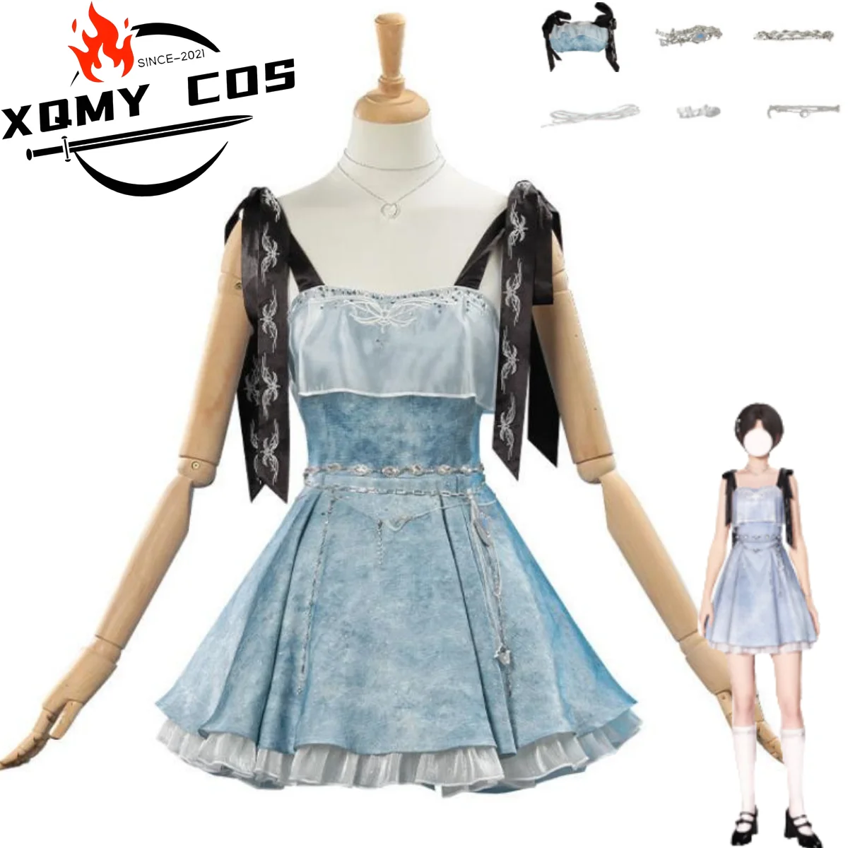 

XQGame Love and Deepspace Mc Player Cosplay Costume Xia Yizhou Caleb Birthday Girl Blue Camisole Dress Lolita Woman Sexy Party S