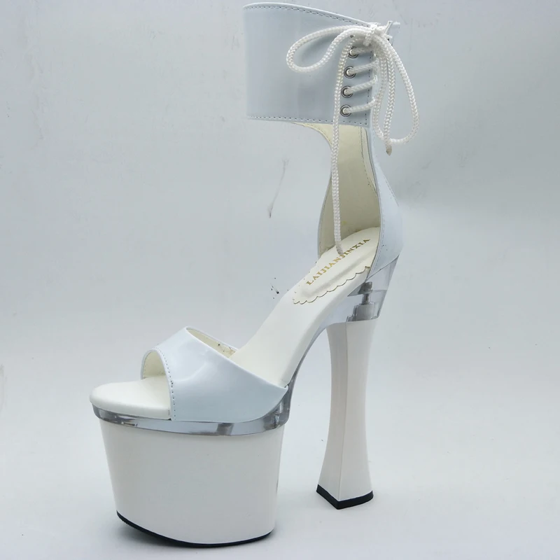 

LAIJIANJINXIA New PU Sexy Exotic Pole Dancing Shoes Summer Women Sandals 18CM High Heels Buckle Strap Size 34-46 F067