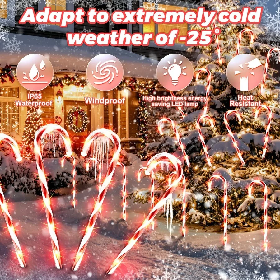 Solar Christmas Decorations Outdoor: 12 Pack Candy Cane Pathway Stake Lights Waterproof LED Warm Lighting Yard Xmas DIY Decor U