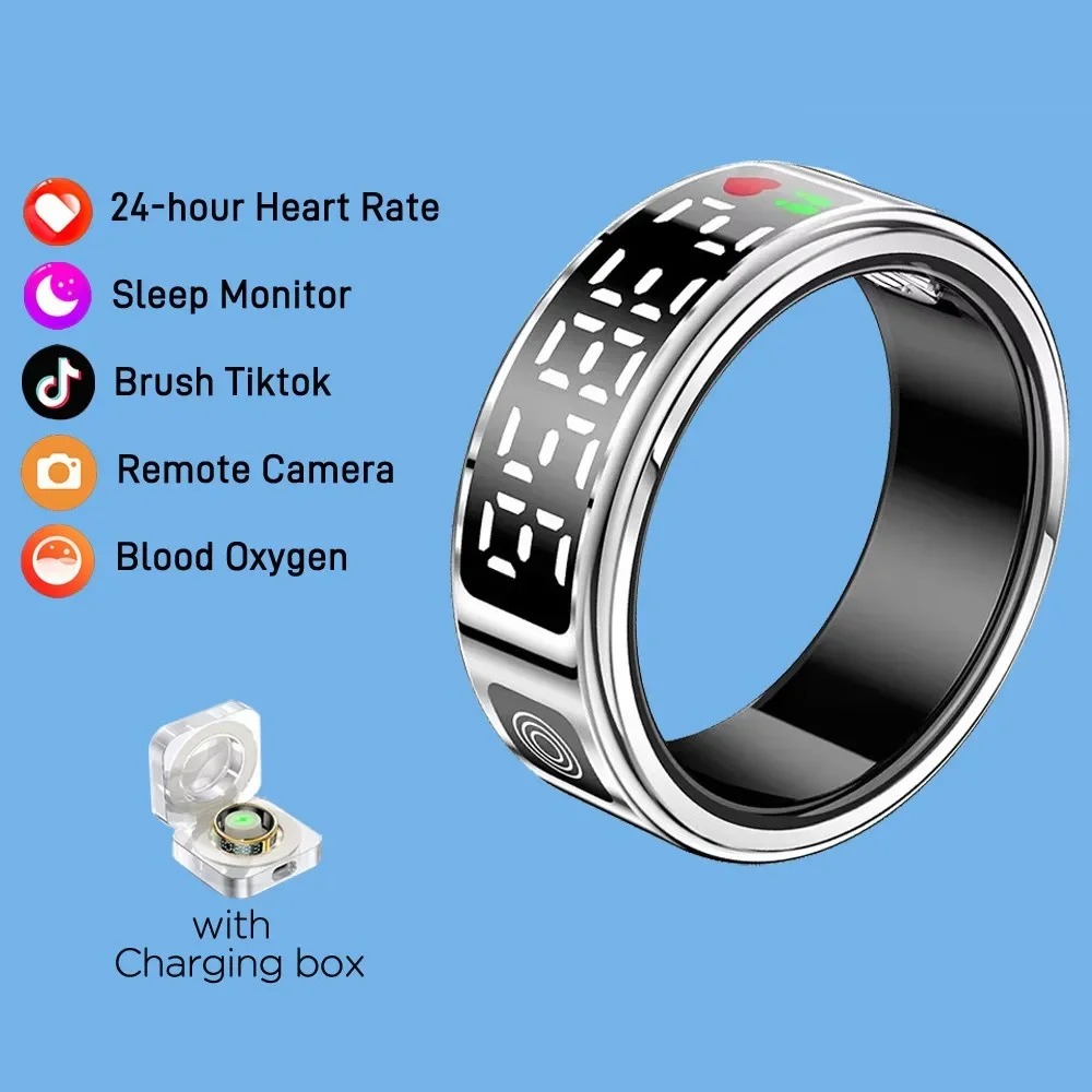 For Xiaomi Smartring 5ATM Waterproof Display Screen, Health Monitor Gesture Control Sleep Heart Rate Monitoring Ring Men Women