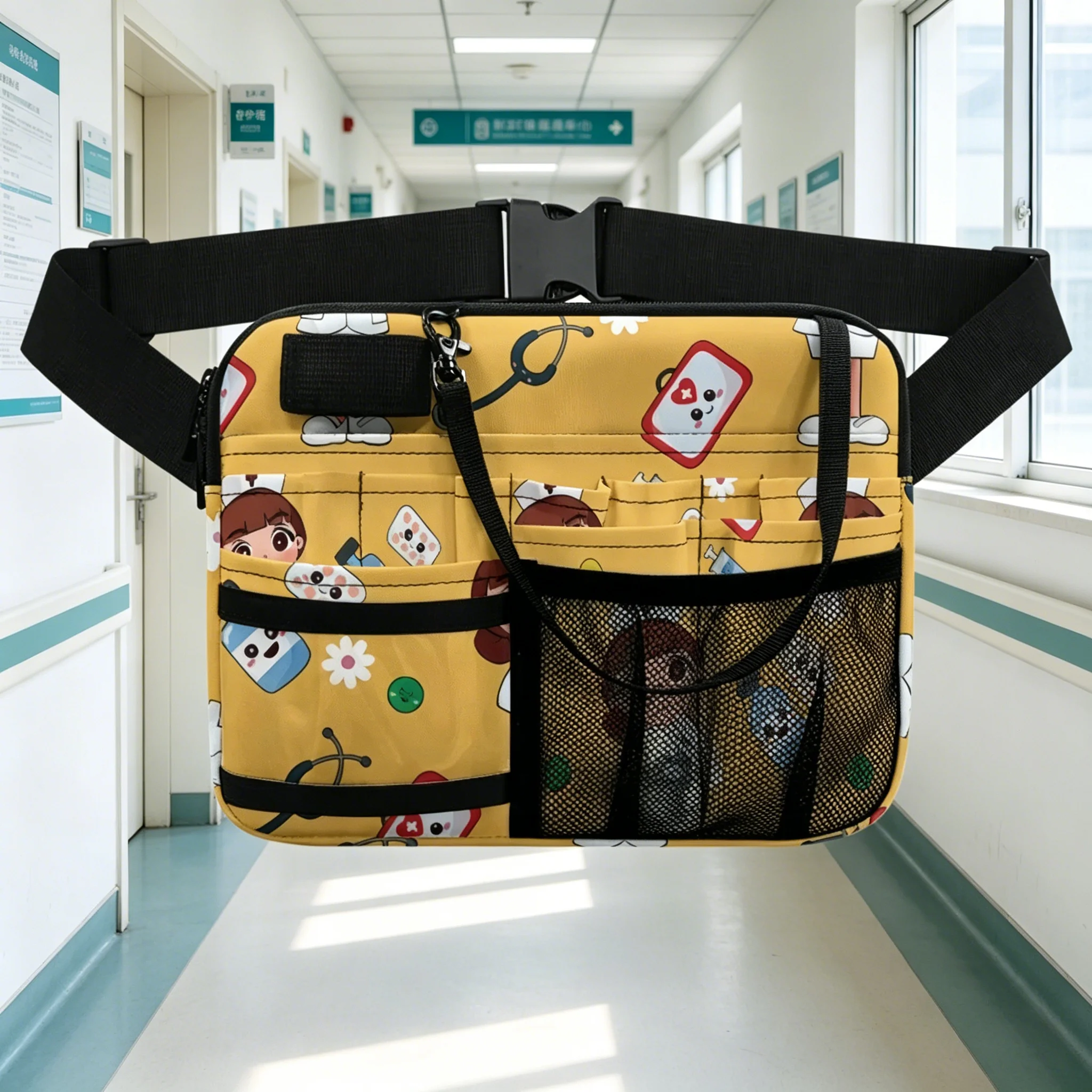 purple-cartoon-nurse-waist-bag-medical-print-fanny-pack-with-stethoscope-holder-multi-pocket-belt-organizer-for-hospital-work
