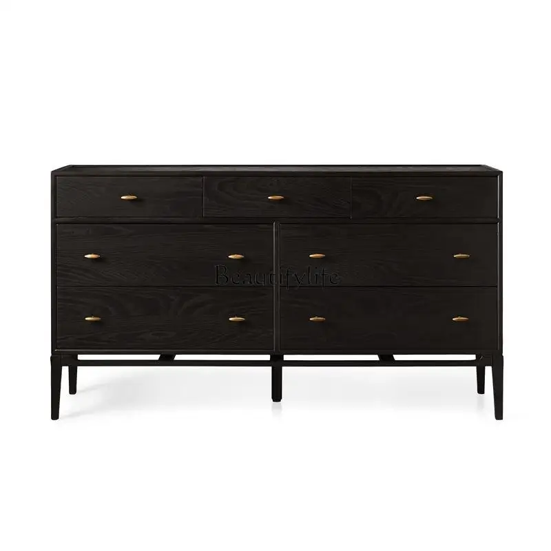 

French retro solid wood seven-chest cabinet household living room storage cabinet