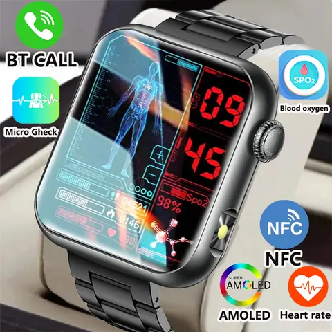 2025 Nowy LED Damski Inteligentny Diagnostyczny Smartwatch AI HRV+PPG Ciśnienie Krwi Tlen we Krwi Monitor Zdrowia IP68 NFC Smartwatch ﻿