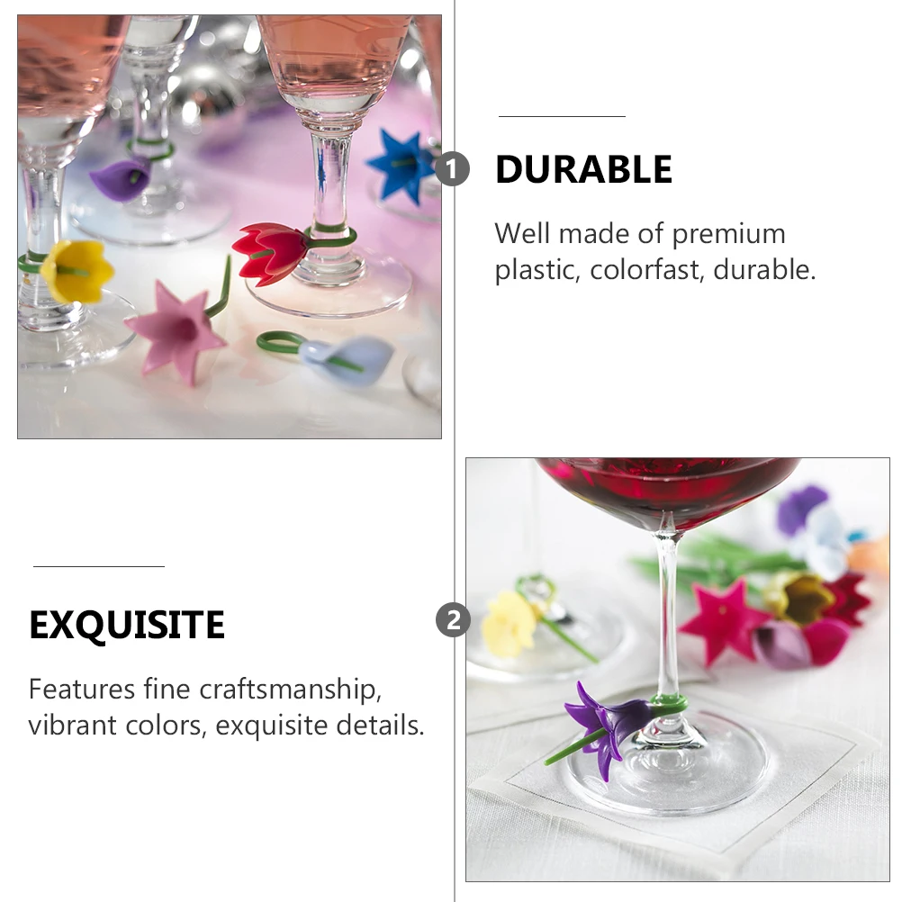 

6pcs Flower Silicone Glass Charms Markers Premium Plastic Party Birthday Christmas Decoration Kitchen Bar